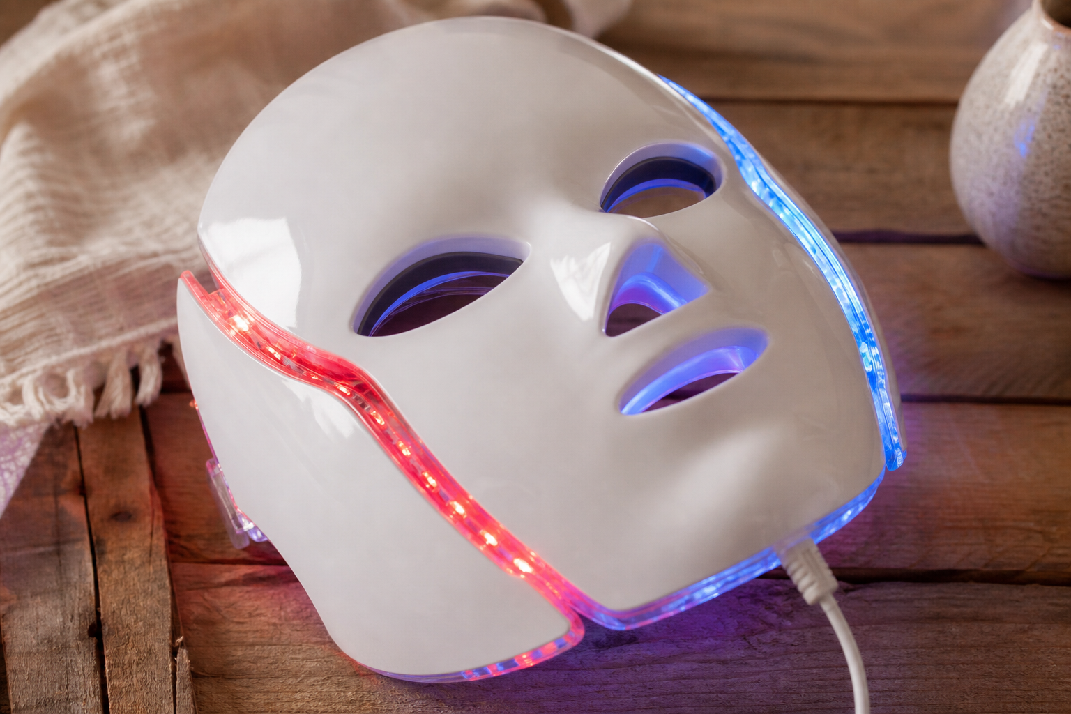 Detail LED masky s červenými a modrými svetelnými diódami